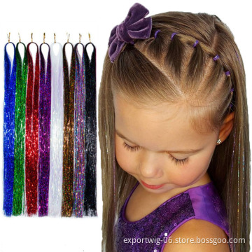 Straight Hair Tinsel Clip Hair Extensions Multicolors Bling Hairpieces Halloween Christmas Festival Hair Accessories Decoration